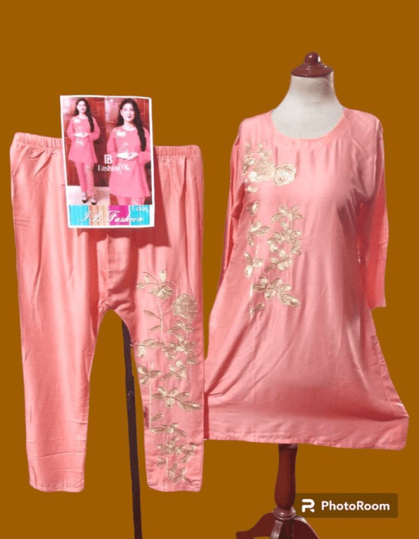 2 Pcs Women Stitched Linen Embroidered Suit - Image 4