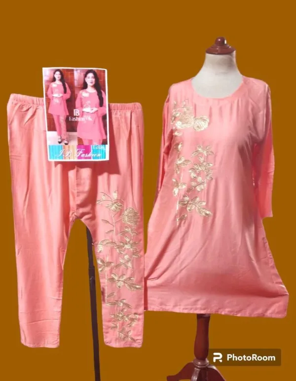 2 Pcs Women Stitched Linen Embroidered Suit - Image 4