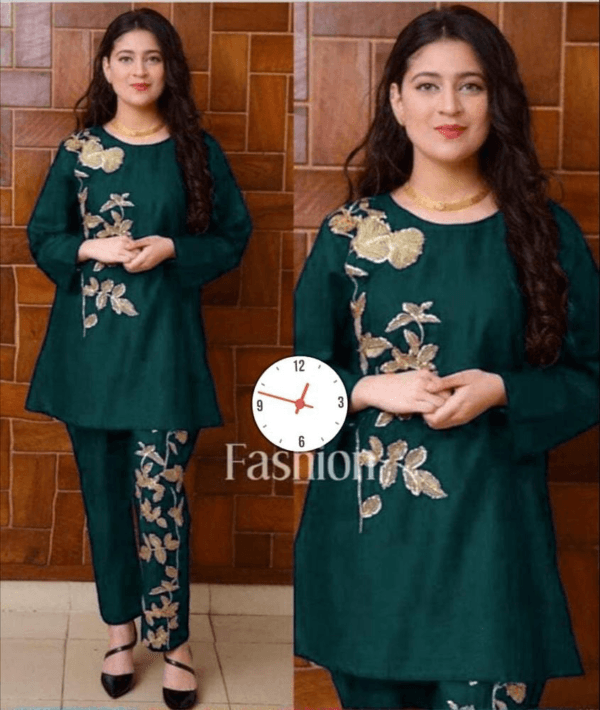 2 Pcs Women Stitched Linen Embroidered Suit - Image 7