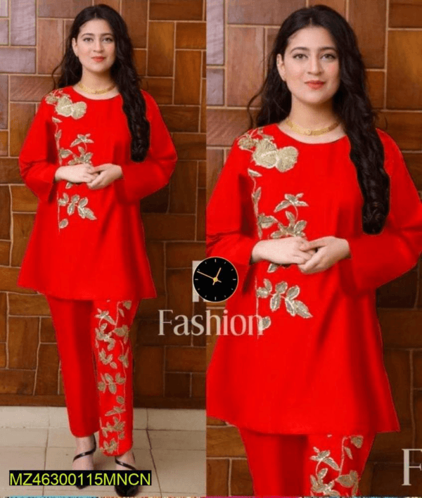 2 Pcs Women Stitched Linen Embroidered Suit - Image 9