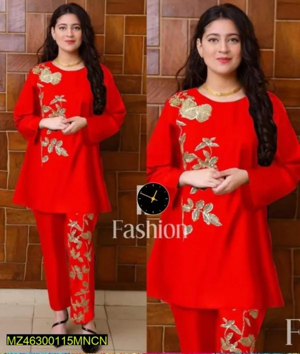 2 Pcs Women Stitched Linen Embroidered Suit - Image 9