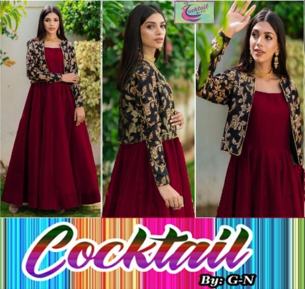 Elegant Maroon Shamoz Silk Maxi & Jacket Set - 2 Pcs Women's Stitched Wear