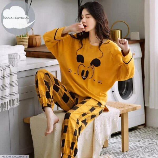 2 Pcs Women's Stitched Cotton Jersey Printed Night Suit