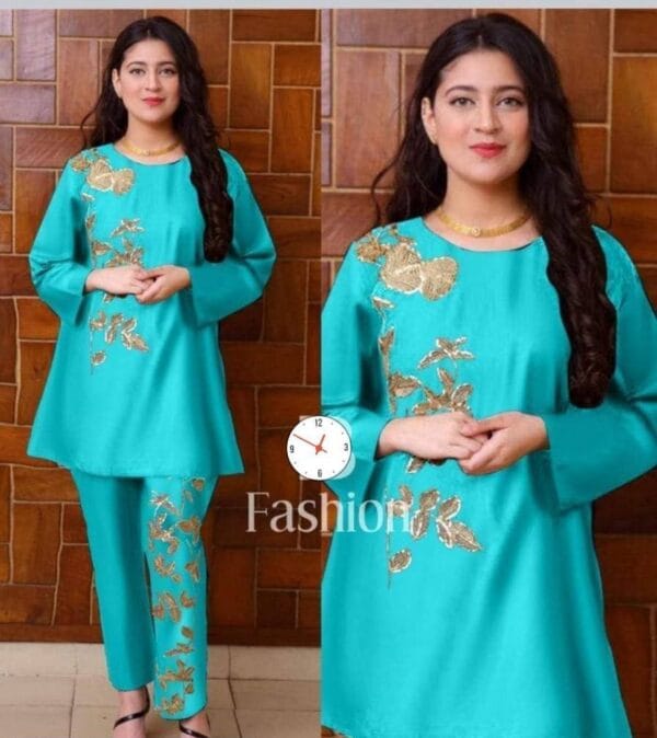 2 Pcs Women Stitched Linen Embroidered Suit