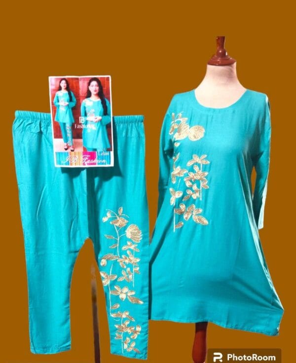 2 Pcs Women Stitched Linen Embroidered Suit - Image 2